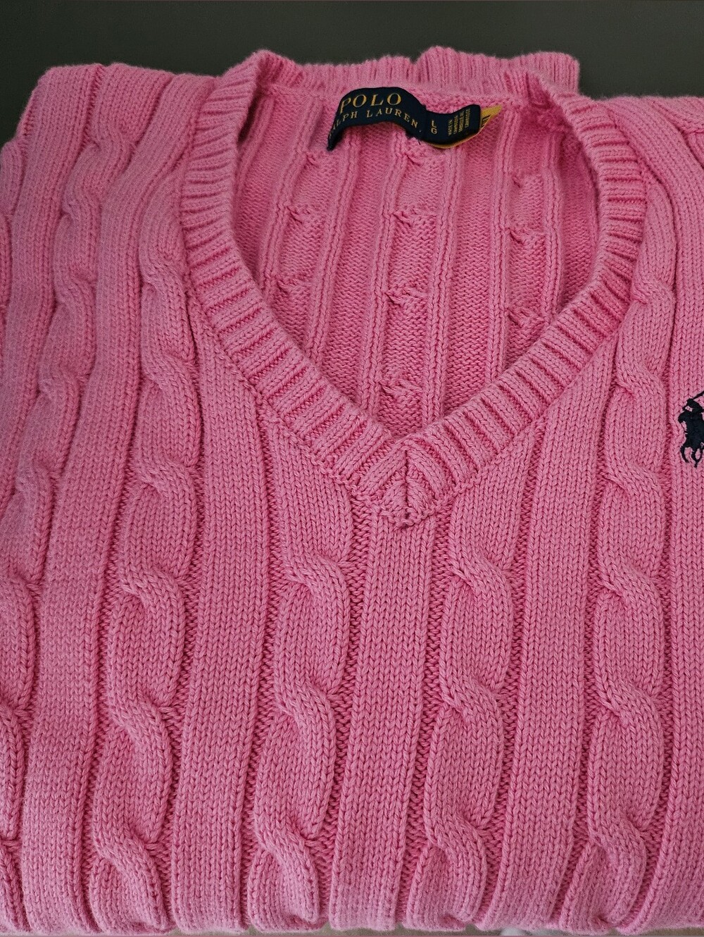 Polo by Ralph Lauren Bright Pink Cable-Knit V-Neck Sweater